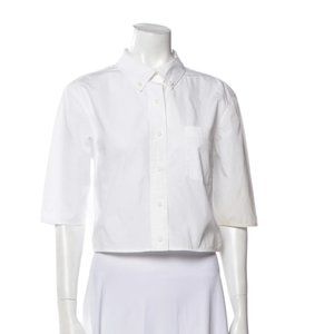 VEDA Three-Quarter Sleeve White Button-Down Crop